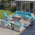 13-Piece Patio Furniture Set, Outdoor Patio Furniture with Swivel Chairs Set, Ottomans, 55,000 BTU Fire Pit Table, Modular Patio Sofa, Dual-Strand Wicker Rattan, Rust-Resistant Frame, Lake Blue 13-Piece Patio Furniture Set, Outdoor Patio Furniture with Swivel Chairs Set, Ottomans, 55,000 BTU Fire Pit Table, Modular Patio Sofa, Dual-Strand Wicker Rattan, Rust-Resistant Frame, Lake Blue