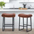 Modern Bar Stools Set of 2 for Kitchen Counter 24 inch Counter Height Backless Barstools with Upholstered Faux Leather Saddle Seat and Metal Frame Industrial Bar Chairs, Brown