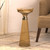 Modern Decorative Round Drink Table with Glass Base and Top with Gold Metal Accent, Martini, Gold Pedestal Table, Tall Side Table, Small Space end Table, for Living Room & Bedroom, Amber, Assembled Modern Decorative Round Drink Table with Glass Base and Top with Gold Metal Accent, Martini, Gold Pedestal Table, Tall Side Table, Small Space end Table, for Living Room & Bedroom, Amber, Assembled