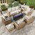 8 Pieces Patio Furniture Set, All Weather 9 Seats Outdoor Wicker Sofa with Ottomans, Rattan Patio Conversation Set with 5.5" Cushions and 57" Fire Pit Table, Beige
