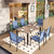 Patio Table and Chairs for 6, 7 Pieces Outdoor Deck Dining Sets, Wood-Like Rectangular Metal Table Set with Chairs for Lawn Garden Backyard, Blue Patio Table and Chairs for 6, 7 Pieces Outdoor Deck Dining Sets, Wood-Like Rectangular Metal Table Set with Chairs for Lawn Garden Backyard, Blue