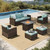 Wicker Patio Furniture Set with Fire Pit Table, 6 Pieces Outdoor Seating Furniture with Thick Cushions, 7 Seats Patio Conversation Sofa Sets, Blue Wicker Patio Furniture Set with Fire Pit Table, 6 Pieces Outdoor Seating Furniture with Thick Cushions, 7 Seats Patio Conversation Sofa Sets, Blue