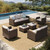 Outdoor Patio Furniture Set with Swivel Glide Chairs, 6 Pieces Wicker Patio Conversation Sofa Sets for Backyard Porch Deck, Beige