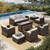 Patio Furniture Set, Outdoor Wicker Furniture with Fire Pit, 8 Pieces Deep Seating Outdoor Conversation Sofa Sets with Thick Cushions for Deck Backyard Lawn, Beige