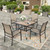 5 Piece Patio Dining Set, 4 x Brown Textilene Dining Chair and 37" Square Wood-Like Dining Table with Umbrella Hole, Outdoor Table and Chairs Set for Lawn Garden Backyard Deck 5 Piece Patio Dining Set, 4 x Brown Textilene Dining Chair and 37" Square Wood-Like Dining Table with Umbrella Hole, Outdoor Table and Chairs Set for Lawn Garden Backyard Deck