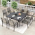 9 Pieces Patio Dining Set, Outdoor Table and Chairs Set for 8, 8 x Brown Textilene Dining Chair and 60" Square Metal Dining Table, Outdoor Dining Sets for Lawn Garden Backyard Deck 9 Pieces Patio Dining Set, Outdoor Table and Chairs Set for 8, 8 x Brown Textilene Dining Chair and 60" Square Metal Dining Table, Outdoor Dining Sets for Lawn Garden Backyard Deck