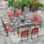Patio Dining Set 9 Pieces, Outdoor Table and Chairs Set for 8, 8 x Red Textilene Dining Chair, 60" Square Metal Dining Table with 1.57" Umbrella Hole, for Lawn Garden Backyard Deck Patio Dining Set 9 Pieces, Outdoor Table and Chairs Set for 8, 8 x Red Textilene Dining Chair, 60" Square Metal Dining Table with 1.57" Umbrella Hole, for Lawn Garden Backyard Deck