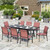 Red Patio Dining Sets for 8, Extendable Outdoor Table and Chairs Set, 9 Pieces Rectangular Metal Table Chairs for Patio Lawn Garden Porch Red Patio Dining Sets for 8, Extendable Outdoor Table and Chairs Set, 9 Pieces Rectangular Metal Table Chairs for Patio Lawn Garden Porch