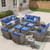 14 Piece Patio Furniture Set-High Back Outdoor Furniture Set Sectional Sofa with Wicker Swivel Patio Chairs,Comfy Cushions Ottomans for Porch Balcony Patio Deck Grey/Blue 14 Piece Patio Furniture Set-High Back Outdoor Furniture Set Sectional Sofa with Wicker Swivel Patio Chairs,Comfy Cushions Ottomans for Porch Balcony Patio Deck Grey/Blue