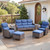 Luxury 6" Thick Cushioned 6 Pieces Patio Furniture Set with Outdoor Couch, Wicker Outdoor Conversation Set with High Back Swivel Rocker Chairs for Deck Porch Yard and Poolside - Brown+Blue Luxury 6" Thick Cushioned 6 Pieces Patio Furniture Set with Outdoor Couch, Wicker Outdoor Conversation Set with High Back Swivel Rocker Chairs for Deck Porch Yard and Poolside - Brown+Blue