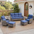 Luxury 6" Thick Cushioned 6 Pieces Patio Furniture Set with Outdoor Couch, Wicker Outdoor Conversation Set with High Back Swivel Rocker Chairs for Deck Porch Yard and Poolside - Grey+Blue Luxury 6" Thick Cushioned 6 Pieces Patio Furniture Set with Outdoor Couch, Wicker Outdoor Conversation Set with High Back Swivel Rocker Chairs for Deck Porch Yard and Poolside - Grey+Blue