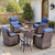 Luxury 6" Thick Cushioned Outdoor Swivel Rocker Chairs Set of 4 with Fire Pit Table, High Back Wicker Patio Furniture Set with Ergonomic Zone Back, Conversation Set for Deck Porch - Brown+Blue Luxury 6" Thick Cushioned Outdoor Swivel Rocker Chairs Set of 4 with Fire Pit Table, High Back Wicker Patio Furniture Set with Ergonomic Zone Back, Conversation Set for Deck Porch - Brown+Blue
