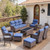 Luxury 6" Thick Cushioned 10 Pieces Patio Furniture Set with Outdoor Couch, Wicker Outdoor Conversation Set with High Back Swivel Rocker Chairs for Deck Porch Yard and Poolside - Brown+Blue Luxury 6" Thick Cushioned 10 Pieces Patio Furniture Set with Outdoor Couch, Wicker Outdoor Conversation Set with High Back Swivel Rocker Chairs for Deck Porch Yard and Poolside - Brown+Blue
