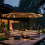 15ft Double Sided Patio Umbrella with Solar Lights, Outdoor Large Umbrellas with Crank Handle and 36 LED Lights, Rectangular Market Umbrella with Base Included for Deck Pool Shade, Tawny