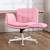 Criss Cross Chair with Armrests & Wheels, PU Leather Vanity Chair, Comfortable Adjustable Swivel Computer Office Desk Chairs for Home, Make Up, Bed Room (Pink)