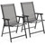 Patio Dining Chairs Set of 2 with Armrests, Outdoor Folding Chairs with Metal Frame and Backrest for Lawn, Garden, Yard and Poolside, Gray