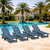 Patio Chaise Lounge Chair Set of 4, HDPE Outdoor Lounge Chair with Cup Holder, 5 Positions Adjustable Poly Lounger with Rolling Wheels for Poolside, Deck, Sunbathing, Blue