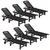 Outdoor Chaise Lounge Set of 6, HDPE Pool Lounge Chair with 5-Position Adjustable Backrest, Patio Lounger with Rolling Wheels & Cup Holder for Pool, Black