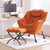 Lazy Chair with Ottoman, Modern Accent Chair with Armrests and a Side Pocket, Velvet Orange Accent Chairs, Reading Chairs, Oversized Armchairs for Bedroom, Study, Living Room, Courtyard