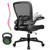 Office Desk Chairs with Wheels, Ergonomic Mesh Chair with Adjustable Height Lumbar Support, Rolling Swivel Computer Task Chair with Flip Up Armrests for Home, Study, Conference, Black
