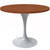 Mid-Century Modern 36 Inch Round Dining Table, MDF Wood Tabletop with White Steel Pedestal Base, Contemporary Kitchen & Dining Room Table, for Small Spaces (Cognac Brown)