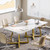 31.5" Square Conference Table Set of 2, 63" Industrial Office Meeting Table for 4-6 People, Business Podcast Furniture with Metal Base for Small Spaces, Office Conference, White & Gold