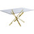 Tempered Glass Top Dining Table with Durable Metal Base, 60" W x 36" D x 30" H, Gold Finish