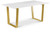 Dining Table with Rich Gold Stainless Steel, Genuine Stone with Marble Veneer, 64" W x 38" D x 30" H, White