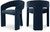 Dining Chair with Soft Navy Plush Fabric, Curved Back, Set of 2, 24" W x 22" D x 30" H, Navy, Set of 2