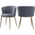 Upholstered Dining Chair with Rounded Back and Sturdy Iron Legs, Set of 2, Grey Velvet, Gold, 22.25" W x 23.25" D x 30" H