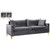 Grey Velvet Upholstered Sofa with Stainless Steel Base in a Rich Gold or Chrome Finish