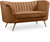 Velvet Upholstered Loveseat with Stainless Steel Base in a Rich Gold Finish, Saddle, 65" W x 30" D x 33" H