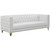 Sofa with Deep Button Tufting, Gold Nailhead Trim and Sturdy Gold Iron Legs, White Vegan Leather, 90" W x 34" D x 30" H
