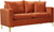 Velvet Upholstered Loveseat with Deep Channel Tufting and Rich Gold Stainless Steel Legs, Cognac, 58" W x 33.5" D x 30" H