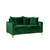 Green Velvet Upholstered Loveseat with Stainless Steel Base in a Rich Gold or Chrome Finish, 58" W x 33.5" D x 30" H Green Velvet Upholstered Loveseat with Stainless Steel Base in a Rich Gold or Chrome Finish, 58" W x 33.5" D x 30" H