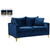 Navy Velvet Upholstered Loveseat with Stainless Steel Base in a Rich Gold or Chrome Finish, Navy Velvet Upholstered Loveseat with Stainless Steel Base in a Rich Gold or Chrome Finish,