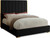 Becca Collection Modern | Contemporary Velvet Upholstered Bed with Deep Channel Tufting and Polished Gold Metal Frame, Black, Full