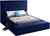 Bliss Collection Modern | Contemporary Velvet Upholstered Bed with Deep Button Tufting and Storage Compartments in Rails and Footboard, Queen, Navy