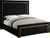 Dolce Collection Modern | Contemporary Velvet Upholstered Bed with Luxurious Channel Tufting and Gold Metal Trim/Legs, King, Black