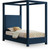 EmersonNavy-T Emerson Collection Mid Century Modern Linen Textured Fabric Upholstered Canopy Bed, 47" W x 81.5" D x 78" H, Navy, Twin