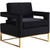 Black Velvet Upholstered Accent Chair with Stainless Steel Base in a Rich Gold Finish, 33.5" W x 29.5" D x 35.5" H, Black Velvet Upholstered Accent Chair with Stainless Steel Base in a Rich Gold Finish, 33.5" W x 29.5" D x 35.5" H,