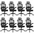  8PK, Desk Chairs with Wheels, Ergonomic Mesh Back Home Office Chair with Headrest, Adjustable Lumbar Support Swivel Rolling Computer Chairs with Flip Up Arms for Conference Meeting Room, Black