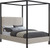JamesBeige-F James Collection Modern | Contemporary Full Bed with Beige Linen Textured Fabric, Matte Black Steel Canopy, Full Slats, 59" W x 80" D x 86" H, Beige, Full