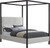 JamesBeige-Q James Collection Modern | Contemporary Queen Bed with Cream Linen Textured Fabric, Matte Black Steel Canopy, Full Slats, 65" W x 85" D x 86" H, Cream, Queen
