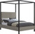 JamesCream-K James Collection Modern | Contemporary King Bed with Grey Linen Textured Fabric, Matte Black Steel Canopy, Full Slats, 81" W x 85" D x 86" H, Grey, King
