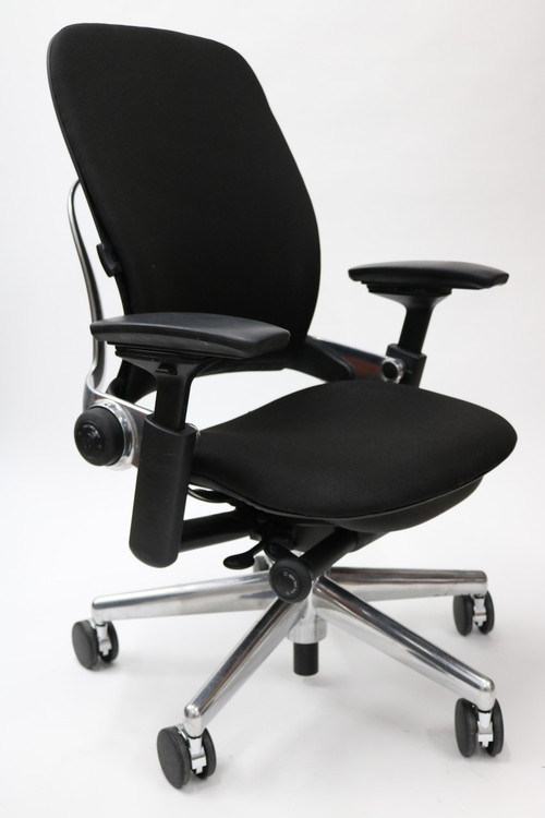 Steelcase Leap Chair V2 Black Fabric Polished Aluminum Frame With 4 Way Pivot Armrests