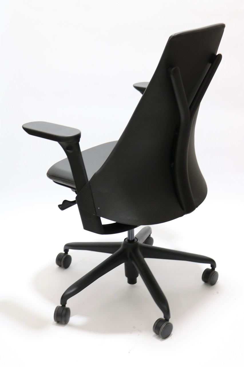 Herman Sayl Chair Black Leather Upholstered with Fully Arms
