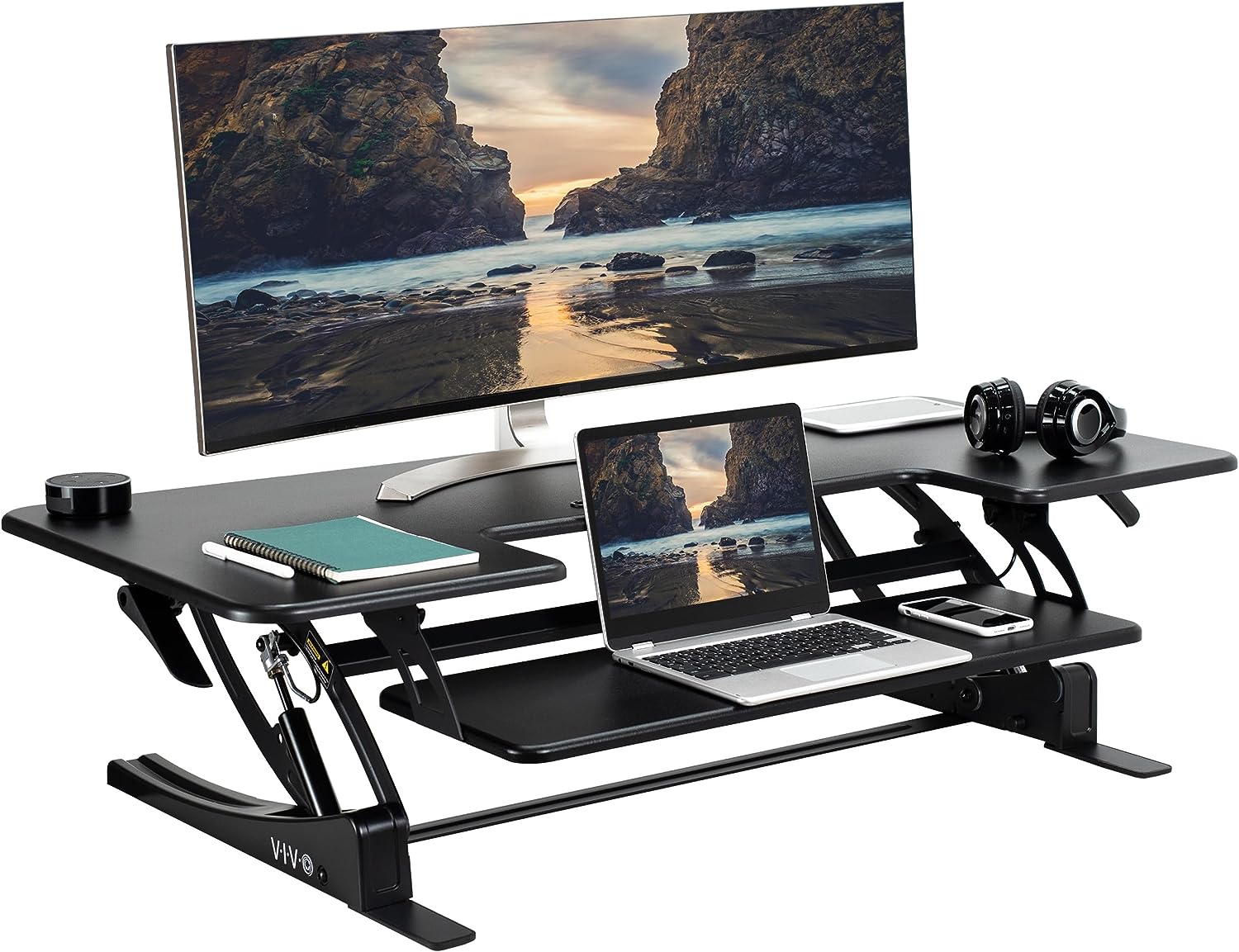 VIVO Black 2-in-1 Ergonomic Footrest with Wheels, Height