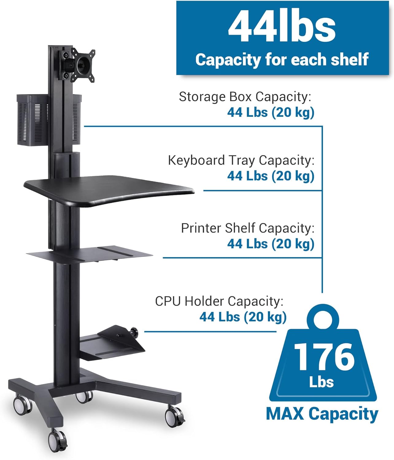 Mount-It! Under Desk Printer Stand with Wheels & Storage Shelf for