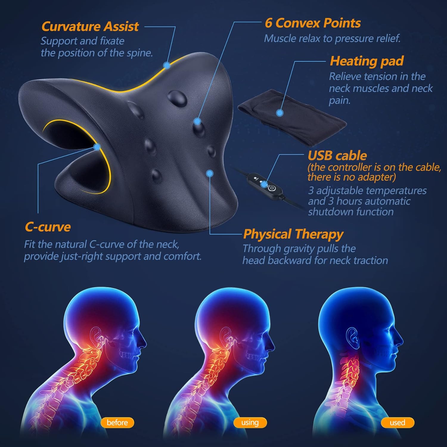 Pillo Device Heated Cervical Traction Device Pillow with Graphene Heating Pad ...